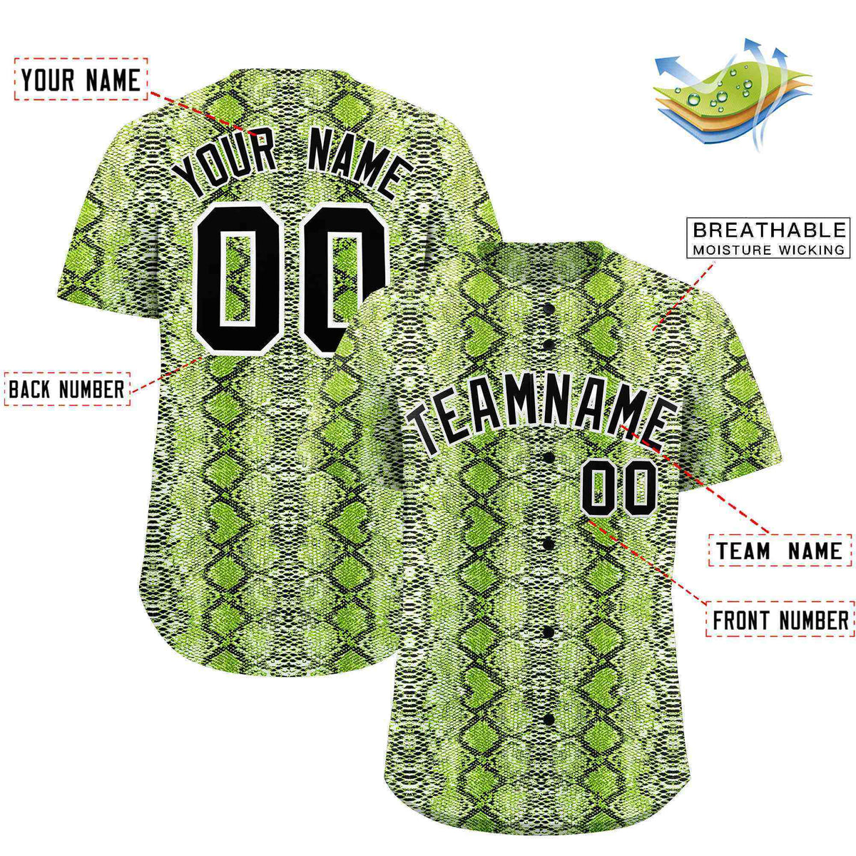 Custom Multi Color Snakeskin Pattern Authentic Baseball Jersey