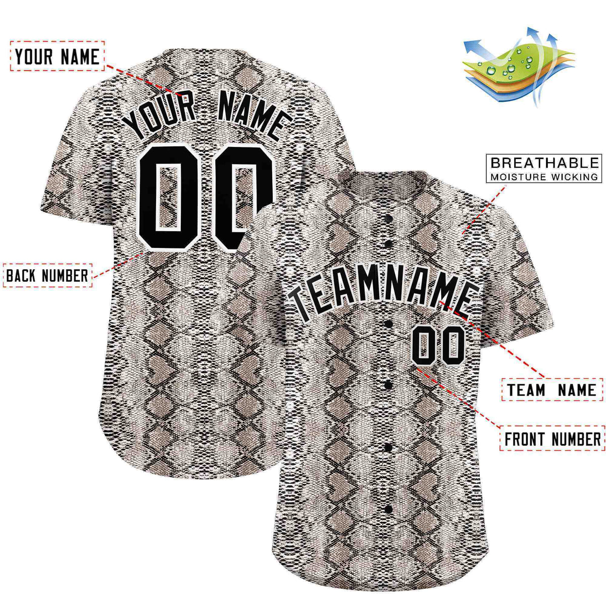 Custom Multi Color Snakeskin Pattern Authentic Baseball Jersey