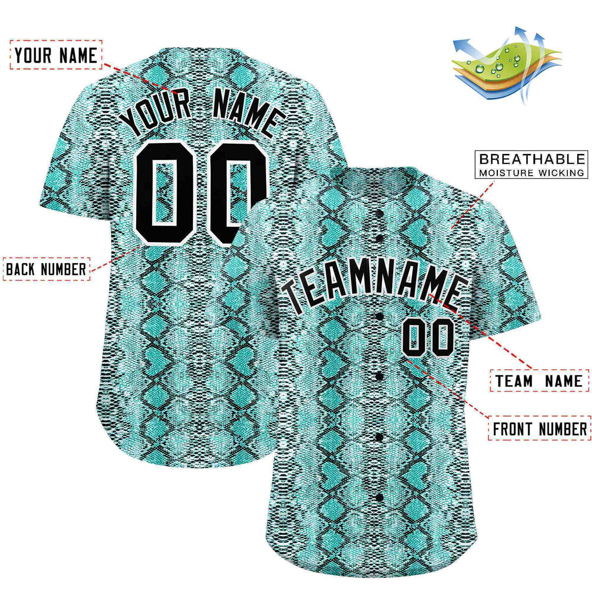 Custom Multi Color Snakeskin Pattern Authentic Baseball Jersey