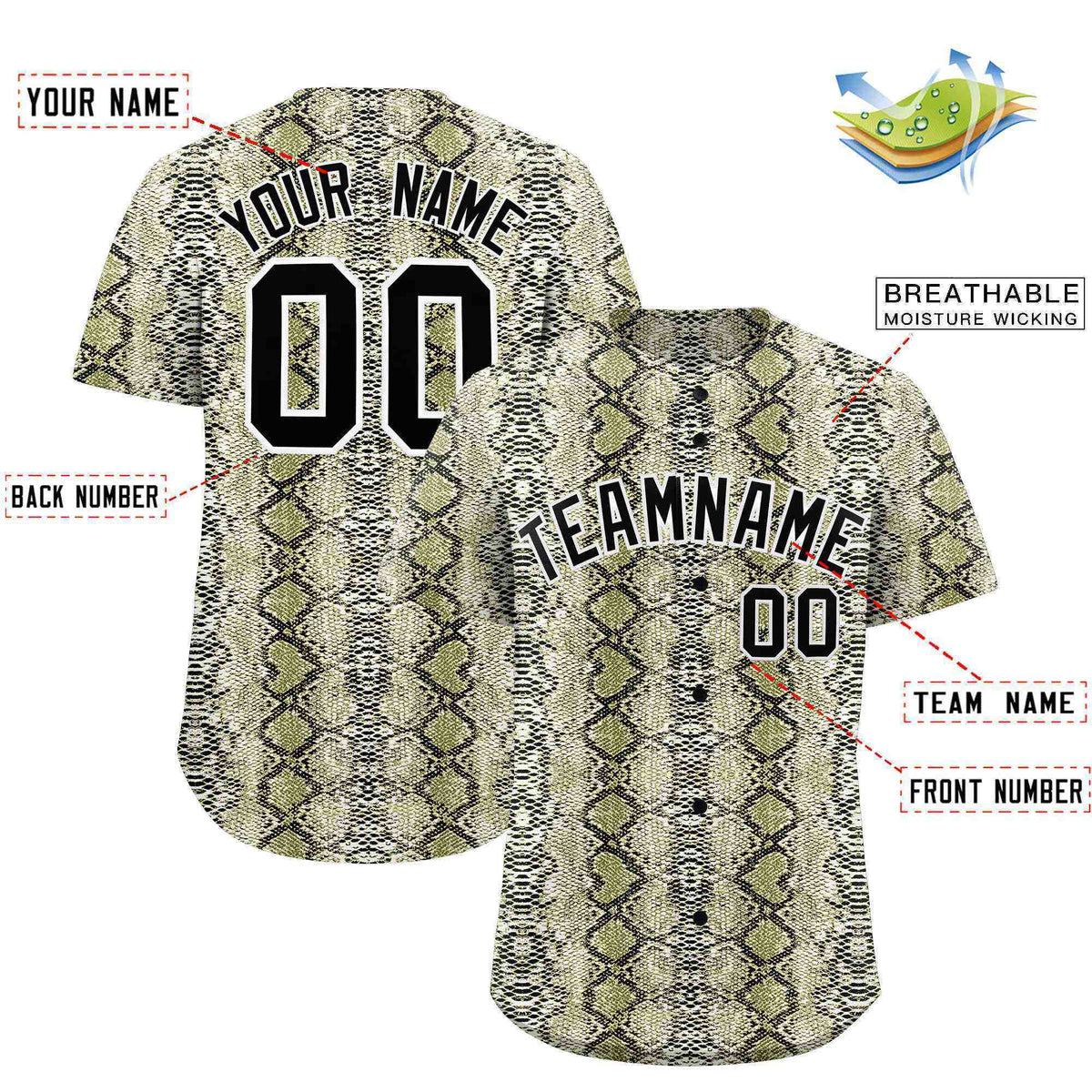 Custom Multi Color Snakeskin Pattern Authentic Baseball Jersey