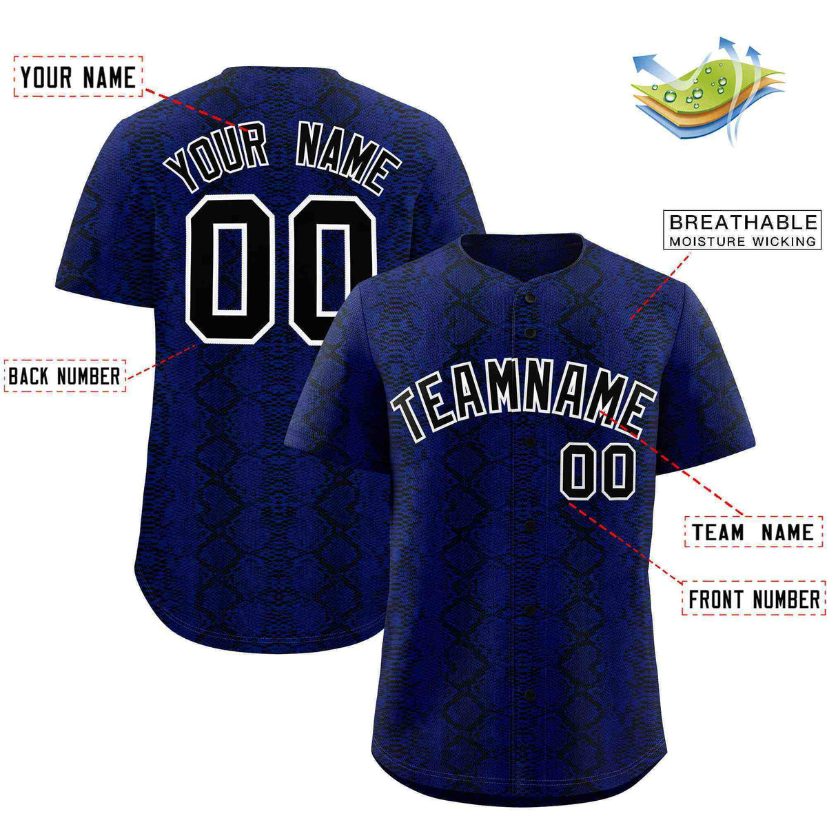 Custom Multi Color Snakeskin Pattern Authentic Baseball Jersey