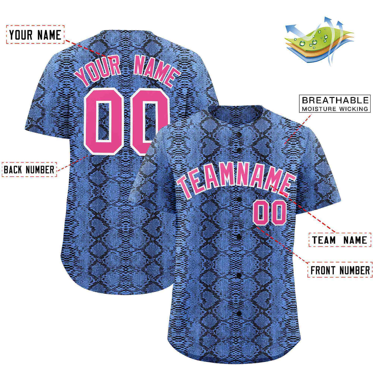 Custom Multi Color Snakeskin Pattern Authentic Baseball Jersey