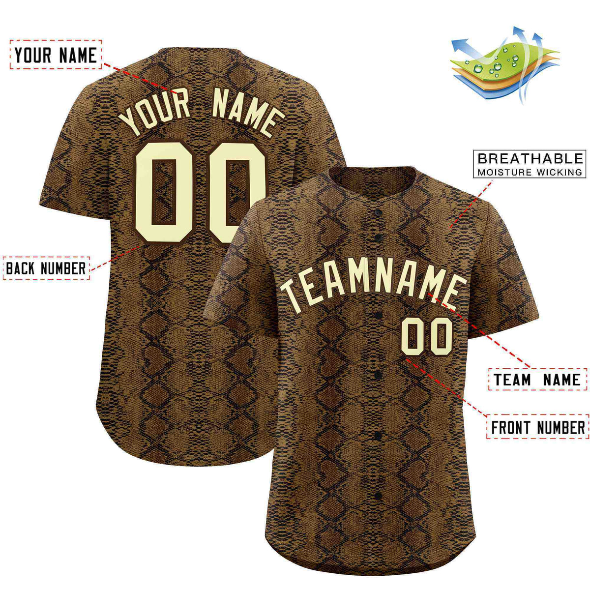 Custom Multi Color Snakeskin Pattern Authentic Baseball Jersey