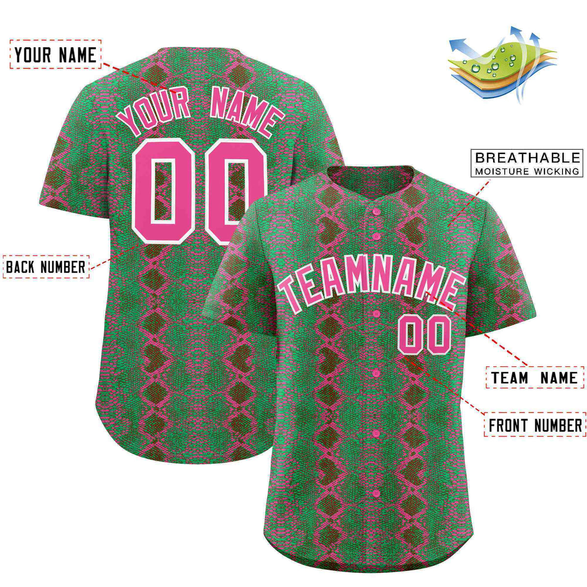 Custom Multi Color Snakeskin Pattern Authentic Baseball Jersey