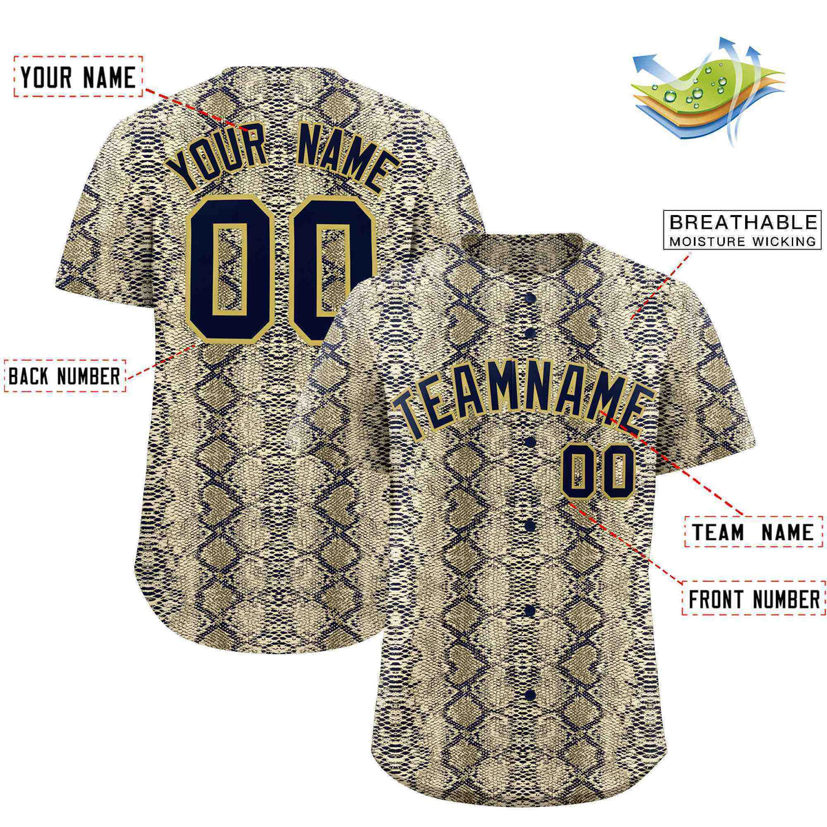 Custom Multi Color Snakeskin Pattern Authentic Baseball Jersey