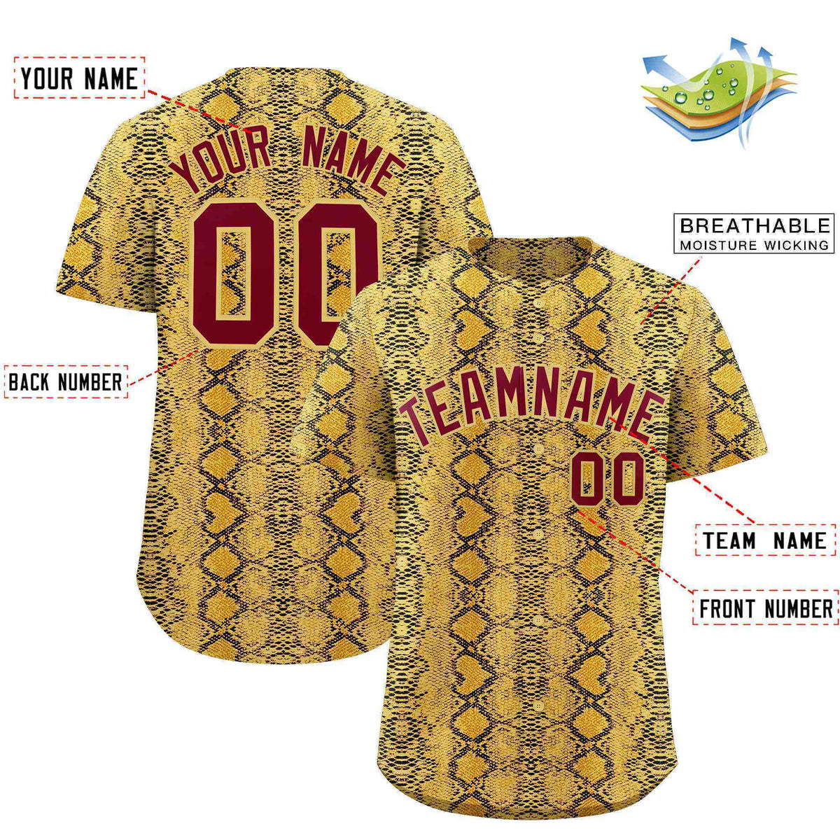 Custom Multi Color Snakeskin Pattern Authentic Baseball Jersey