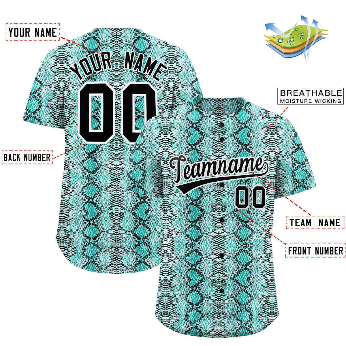 Custom Multi Color Snakeskin Pattern Authentic Baseball Jersey