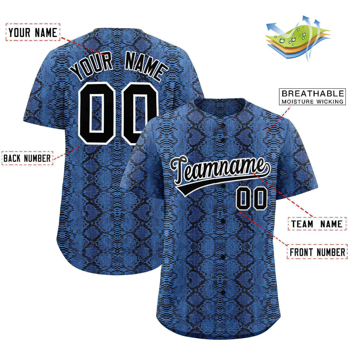 Custom Multi Color Snakeskin Pattern Authentic Baseball Jersey