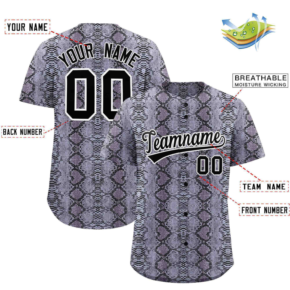 Custom Multi Color Snakeskin Pattern Authentic Baseball Jersey