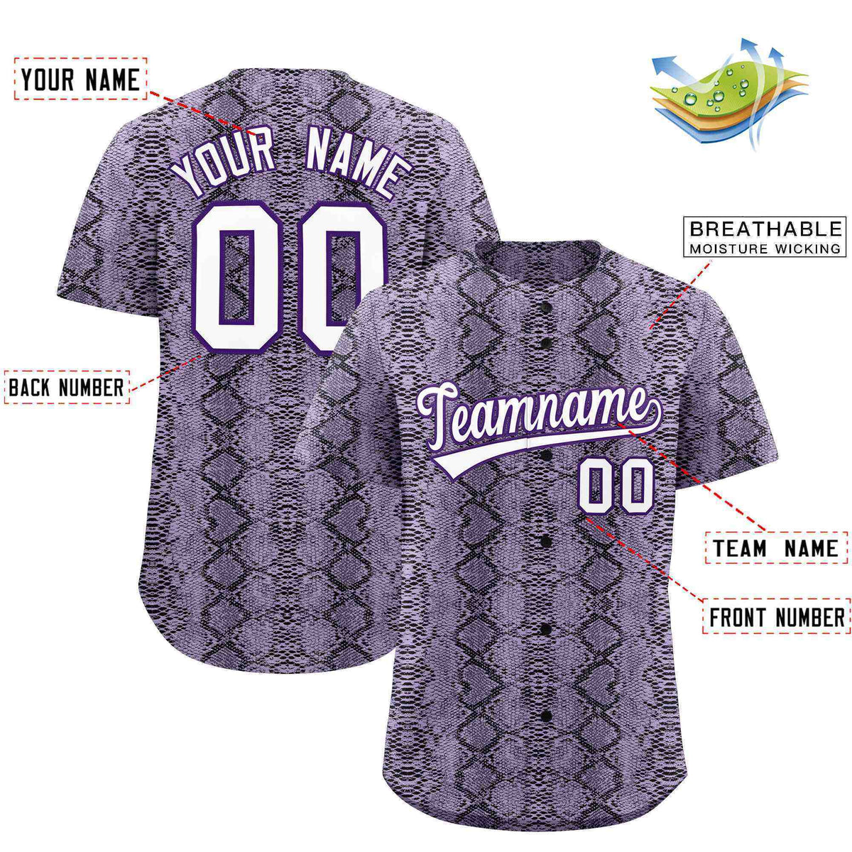 Custom Multi Color Snakeskin Pattern Authentic Baseball Jersey