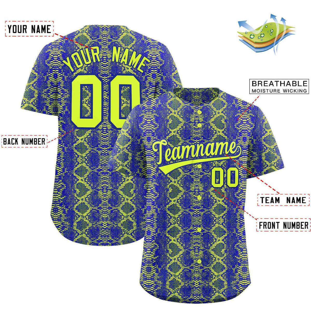 Custom Multi Color Snakeskin Pattern Authentic Baseball Jersey