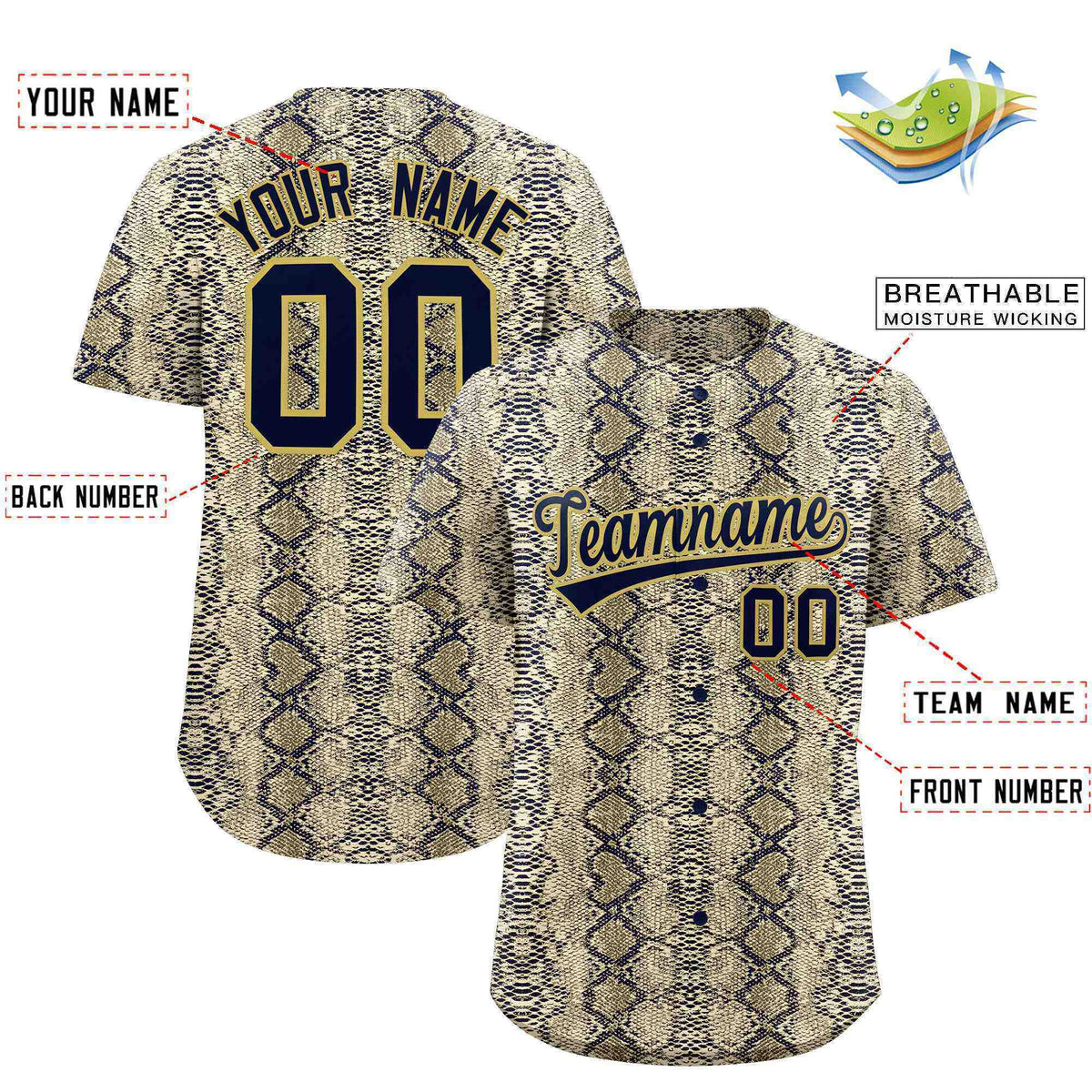 Custom Multi Color Snakeskin Pattern Authentic Baseball Jersey