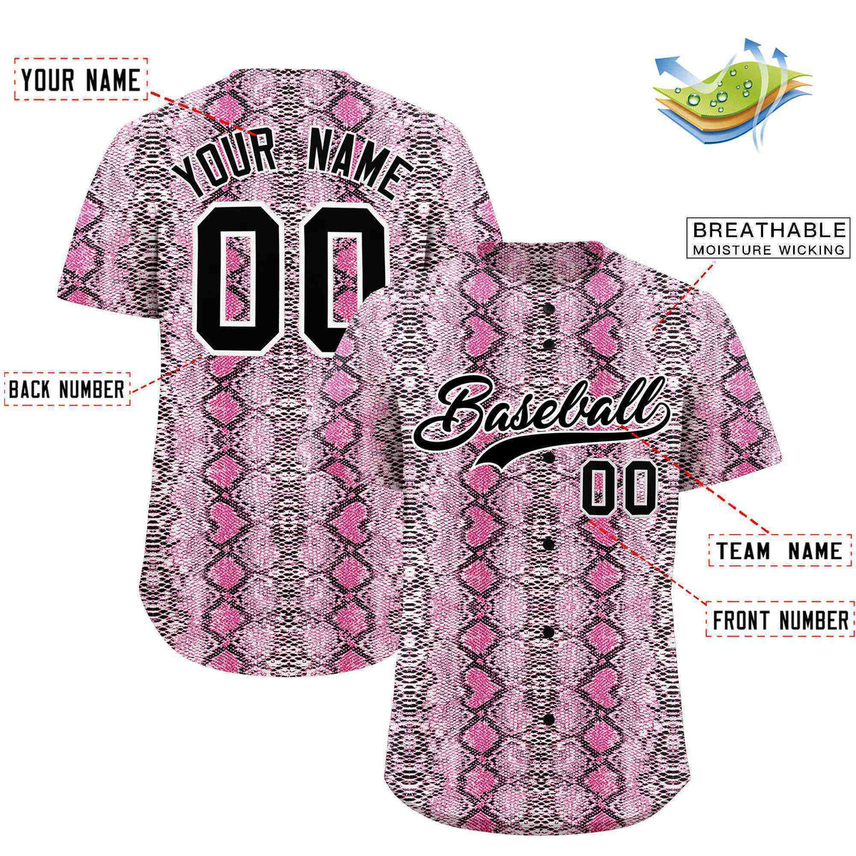 Custom Multi Color Snakeskin Pattern Authentic Baseball Jersey