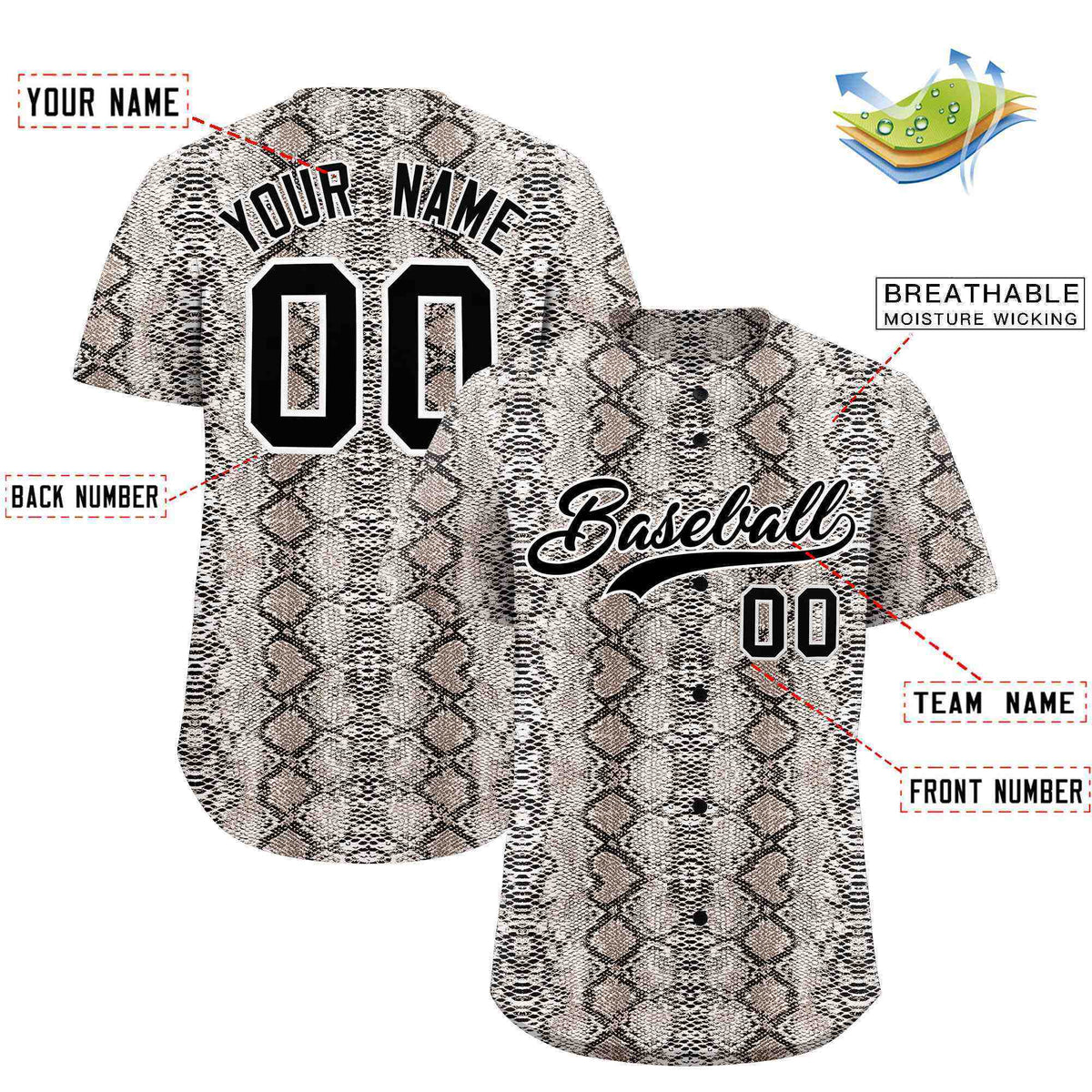 Custom Multi Color Snakeskin Pattern Authentic Baseball Jersey