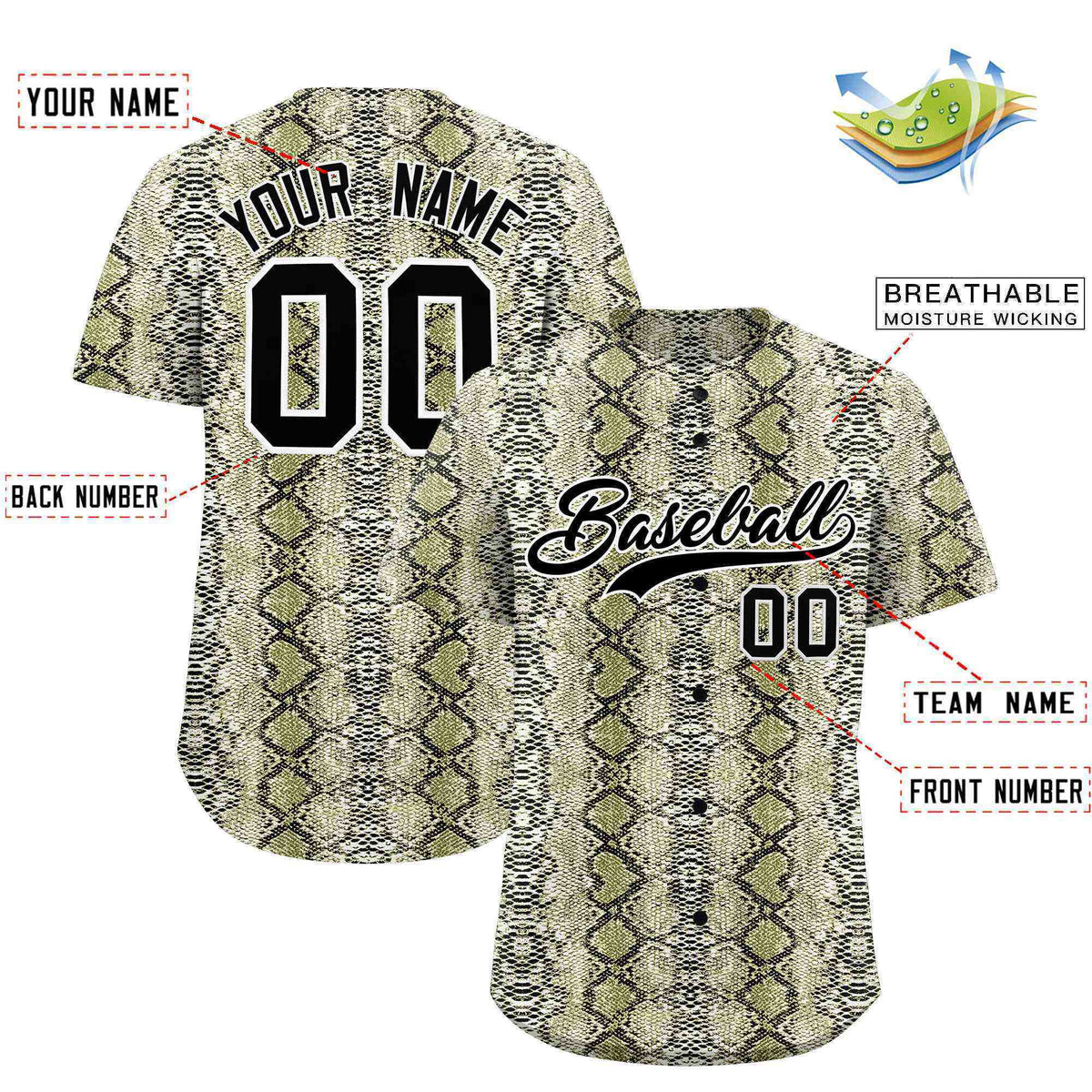 Custom Multi Color Snakeskin Pattern Authentic Baseball Jersey