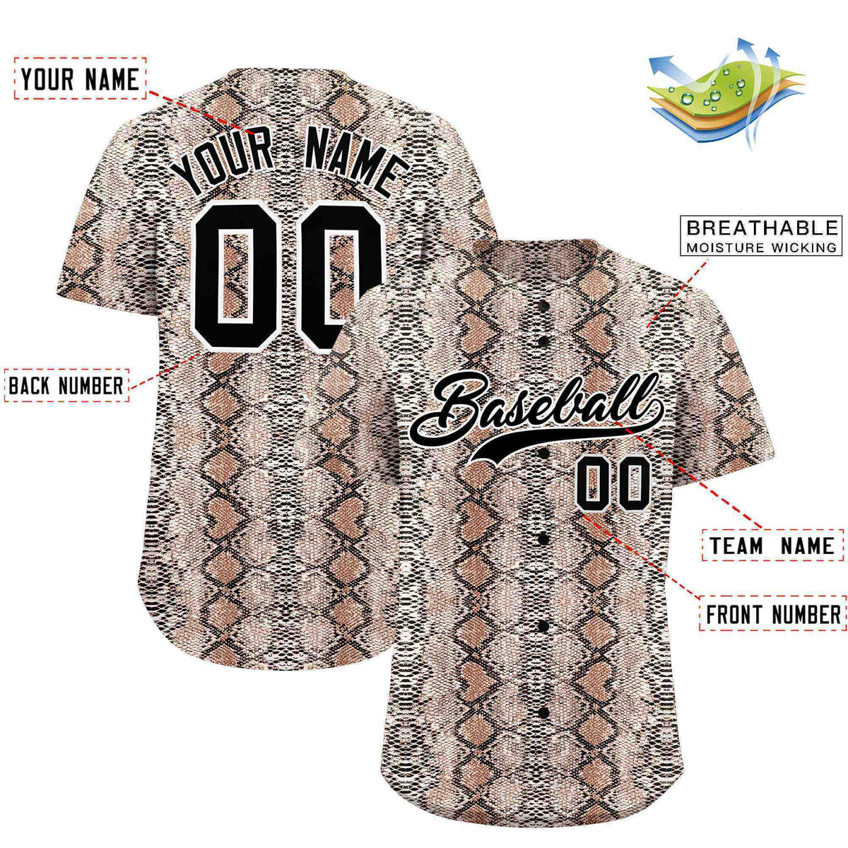 Custom Multi Color Snakeskin Pattern Authentic Baseball Jersey