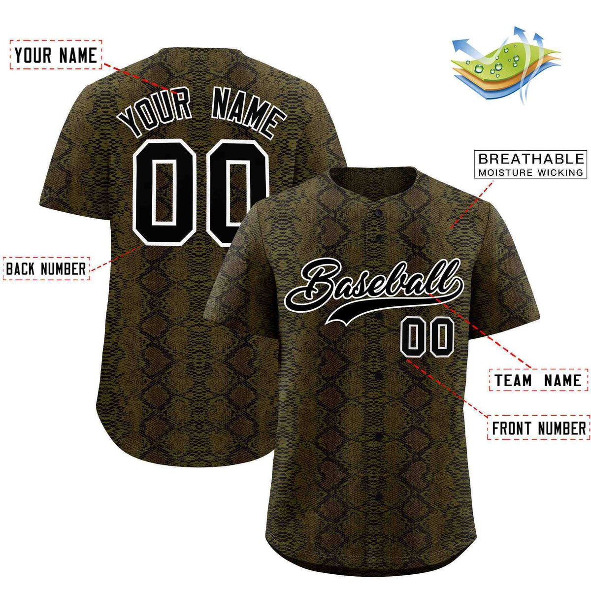Custom Multi Color Snakeskin Pattern Authentic Baseball Jersey