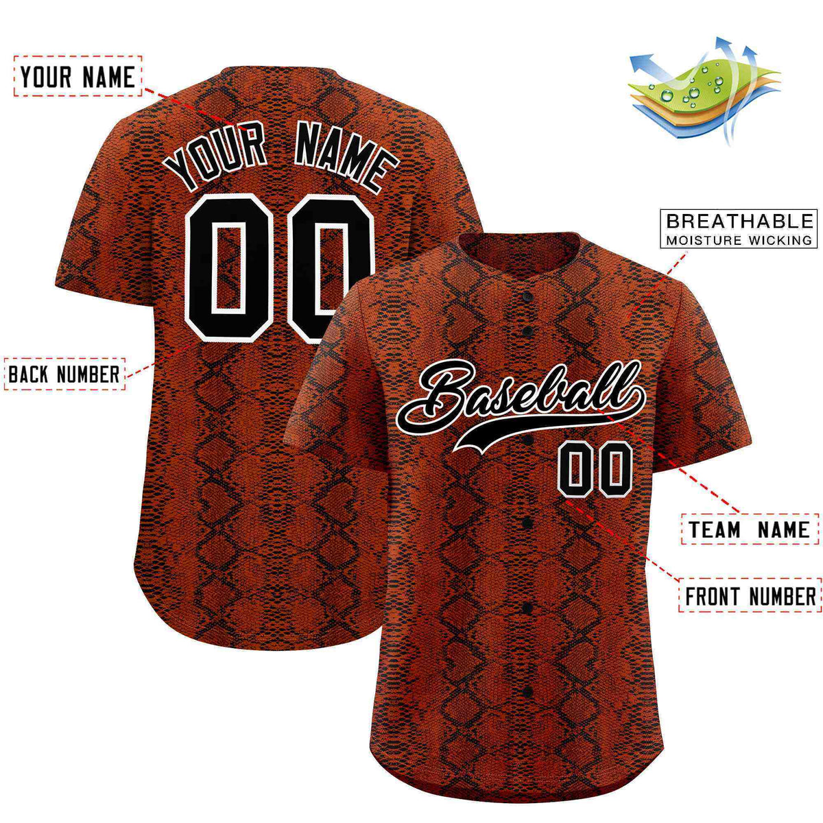 Custom Multi Color Snakeskin Pattern Authentic Baseball Jersey