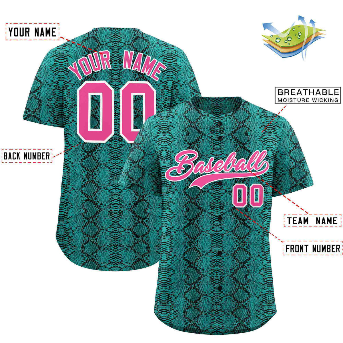 Custom Multi Color Snakeskin Pattern Authentic Baseball Jersey
