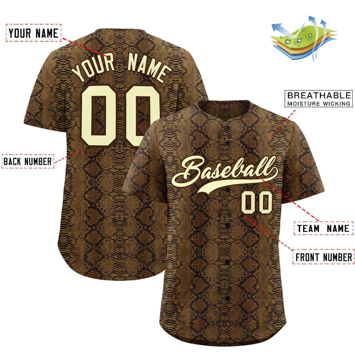 Custom Multi Color Snakeskin Pattern Authentic Baseball Jersey
