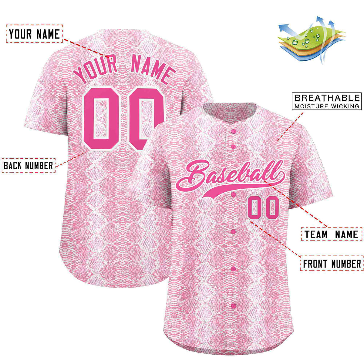 Custom Multi Color Snakeskin Pattern Authentic Baseball Jersey