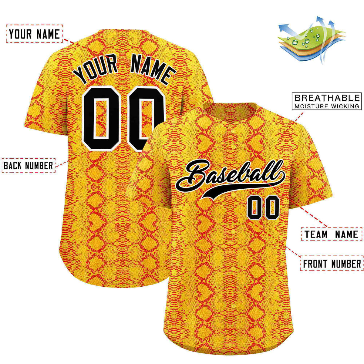 Custom Multi Color Snakeskin Pattern Authentic Baseball Jersey