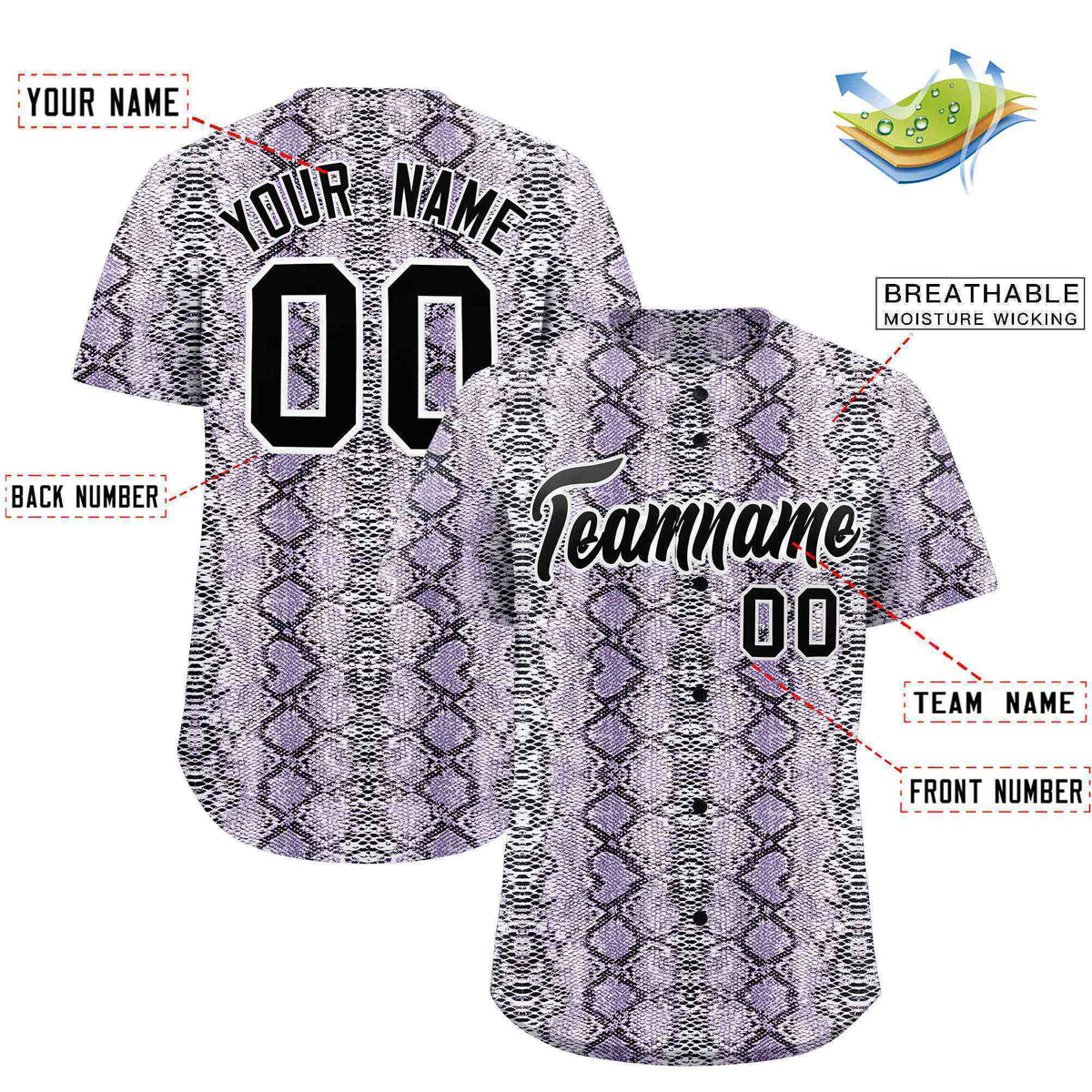 Custom Multi Color Snakeskin Pattern Authentic Baseball Jersey