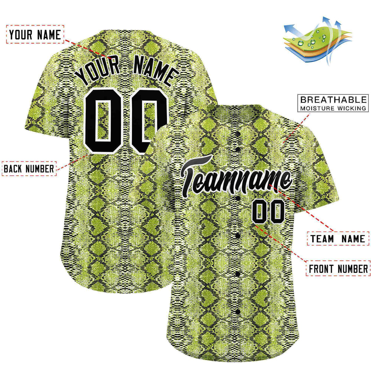 Custom Multi Color Snakeskin Pattern Authentic Baseball Jersey