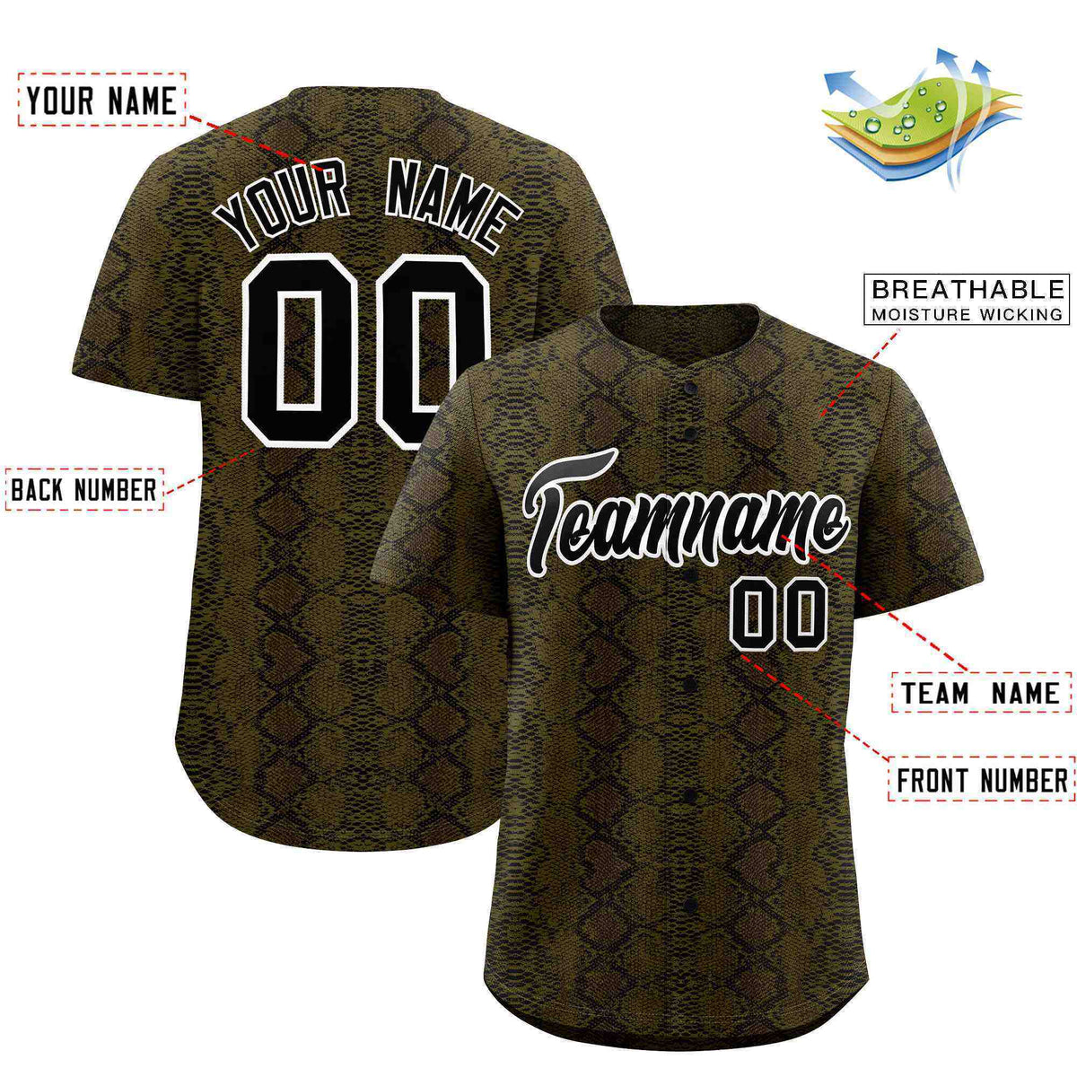 Custom Multi Color Snakeskin Pattern Authentic Baseball Jersey