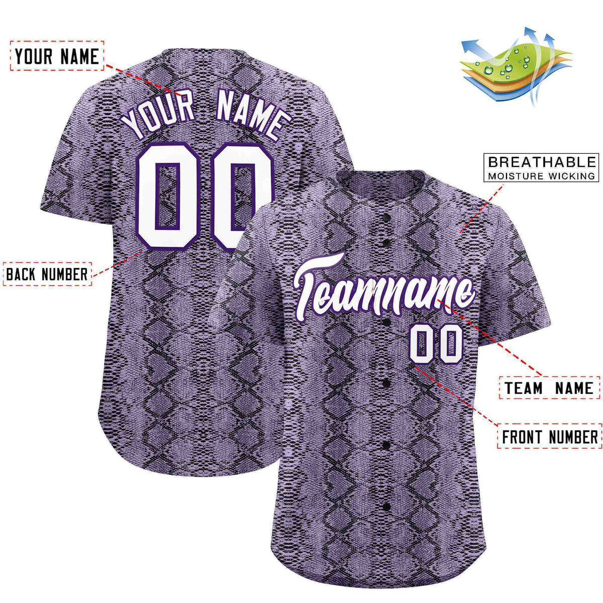 Custom Multi Color Snakeskin Pattern Authentic Baseball Jersey
