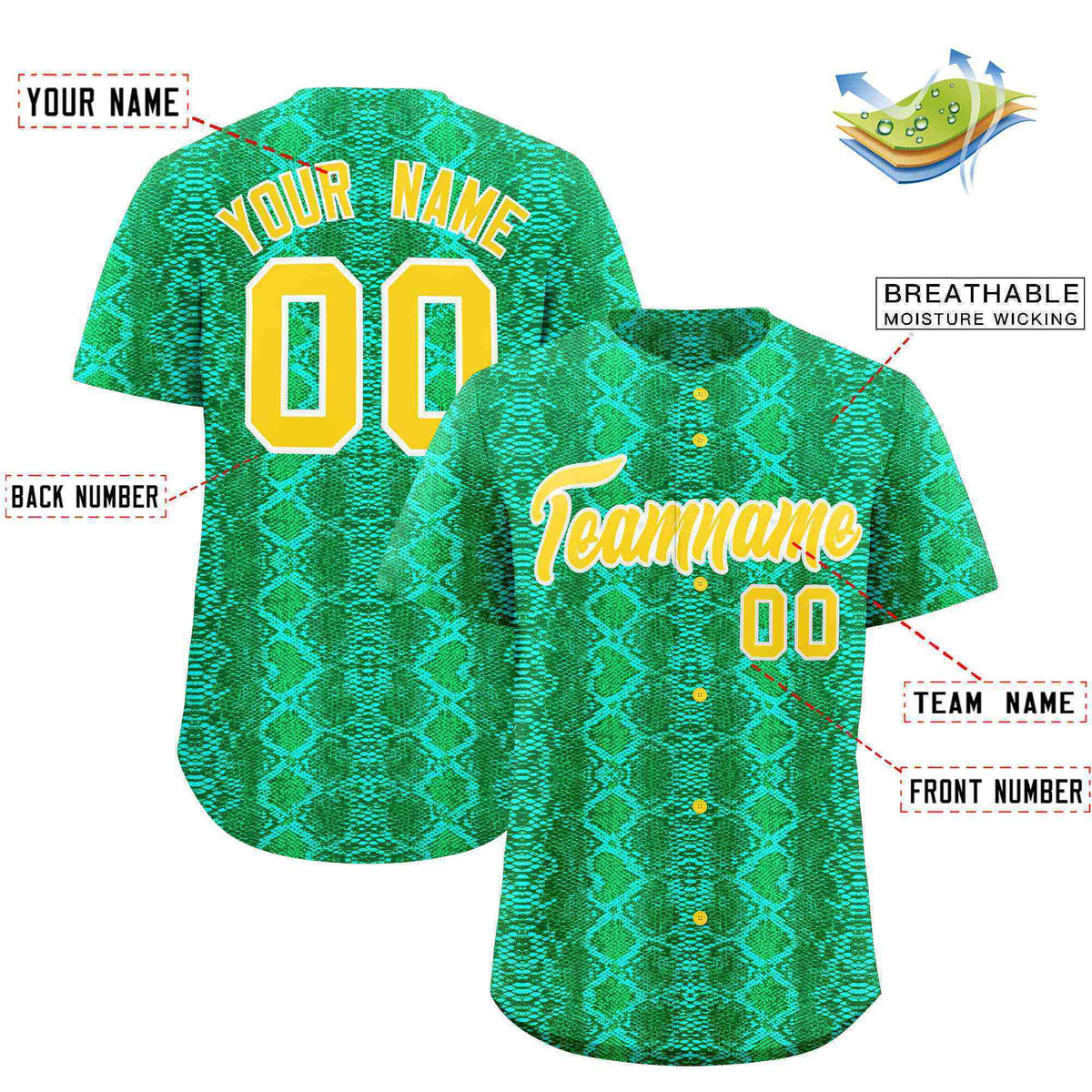 Custom Multi Color Snakeskin Pattern Authentic Baseball Jersey