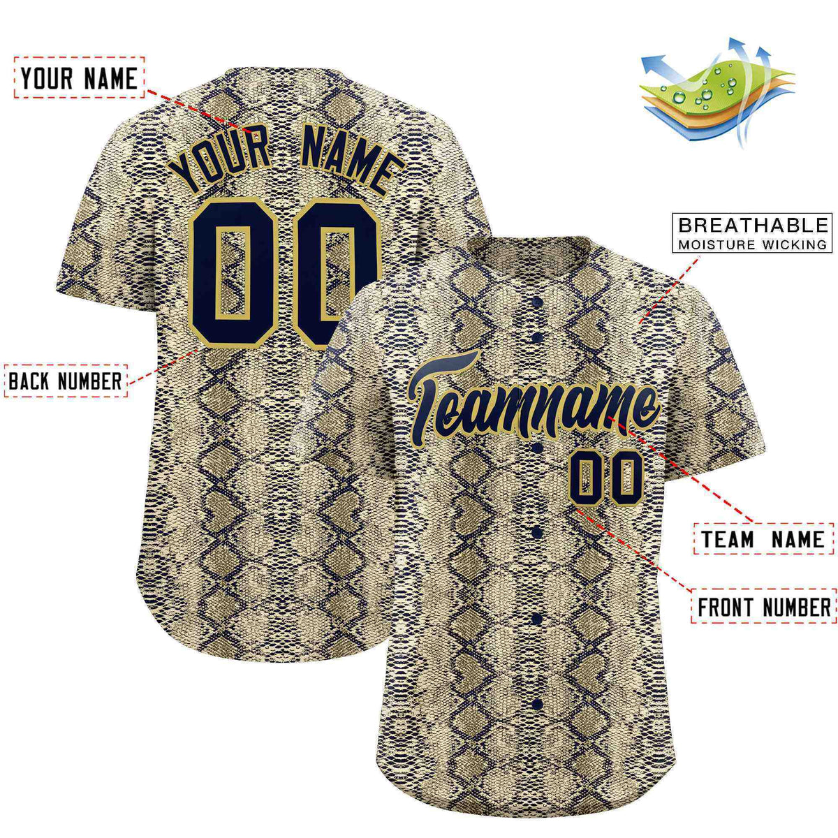 Custom Multi Color Snakeskin Pattern Authentic Baseball Jersey