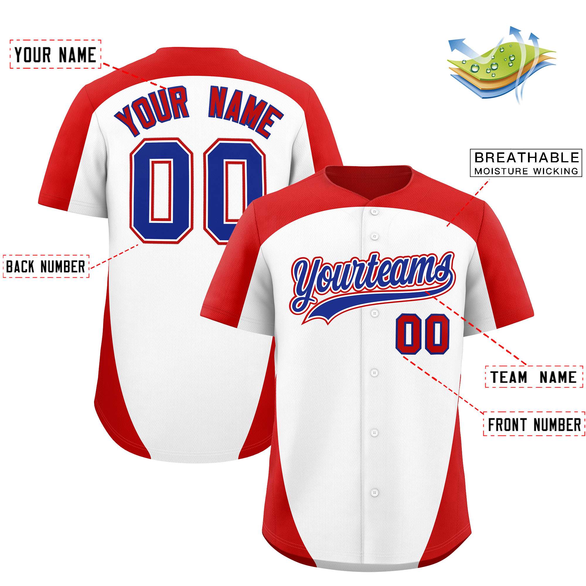 Custom White Red Personalized Edge Color Block Authentic Baseball Jersey