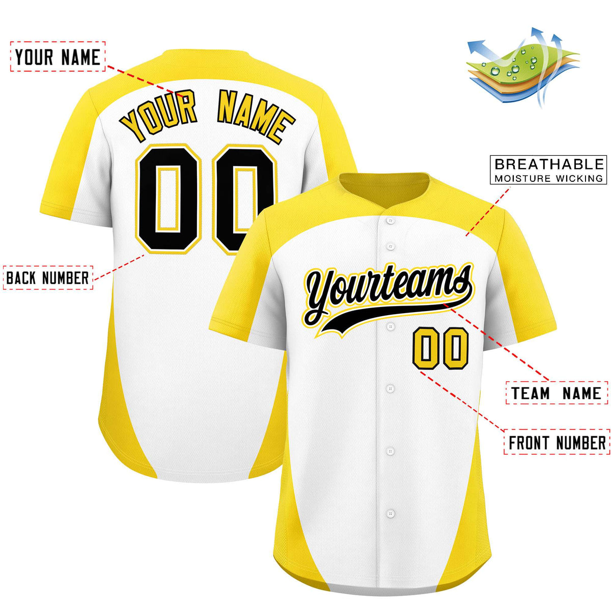 Custom White Gold Personalized Edge Color Block Authentic Baseball Jersey
