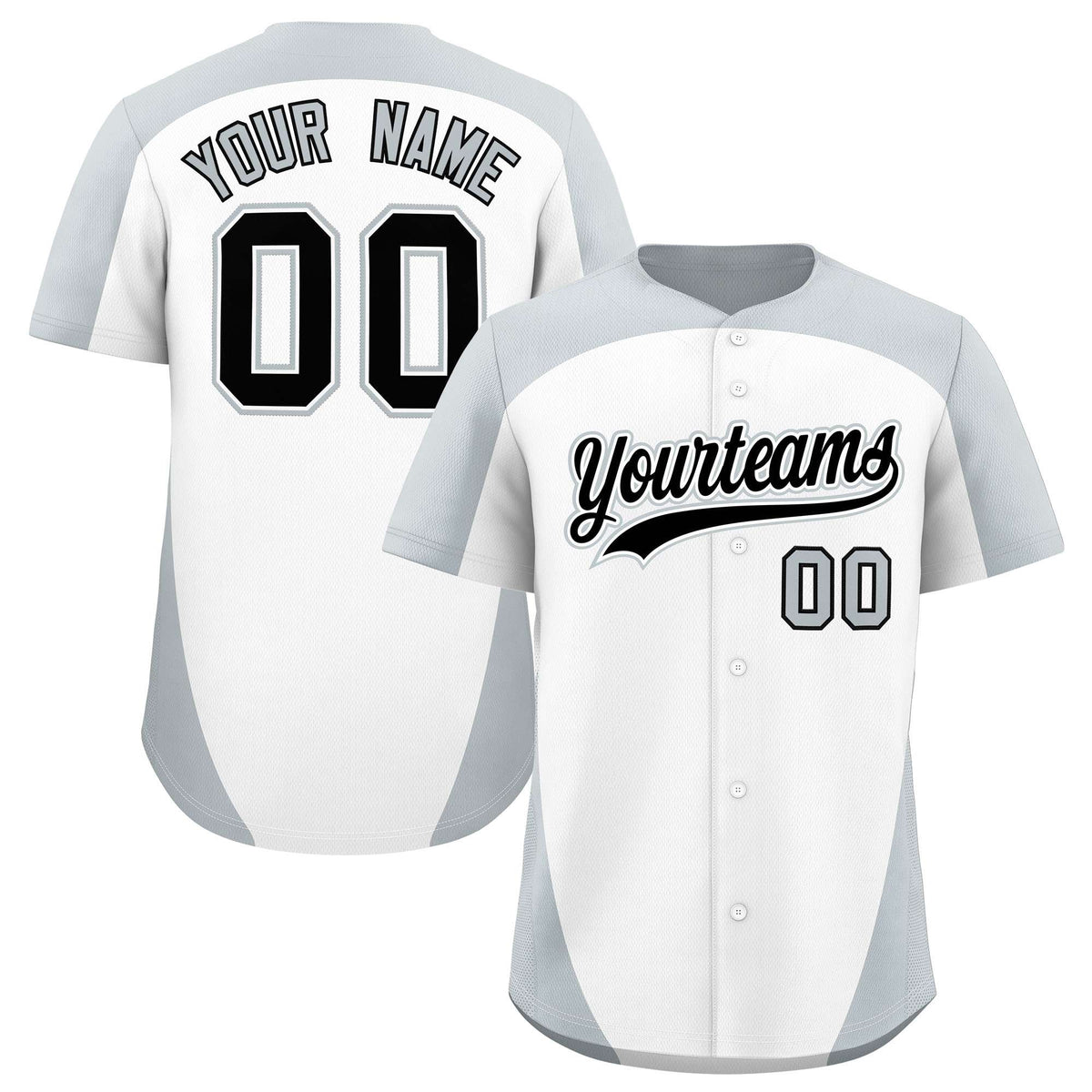Custom White Silver Personalized Edge Color Block Authentic Baseball Jersey