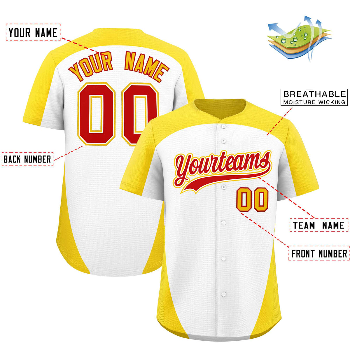 Custom White Gold Personalized Edge Color Block Authentic Baseball Jersey