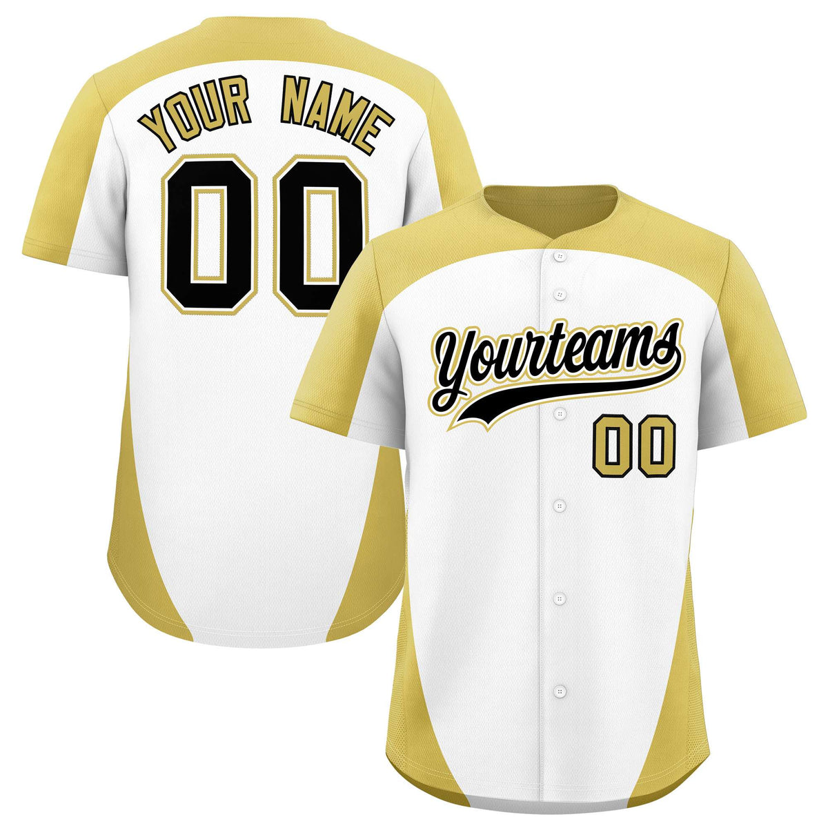 Custom White Old Gold Personalized Edge Color Block Authentic Baseball Jersey