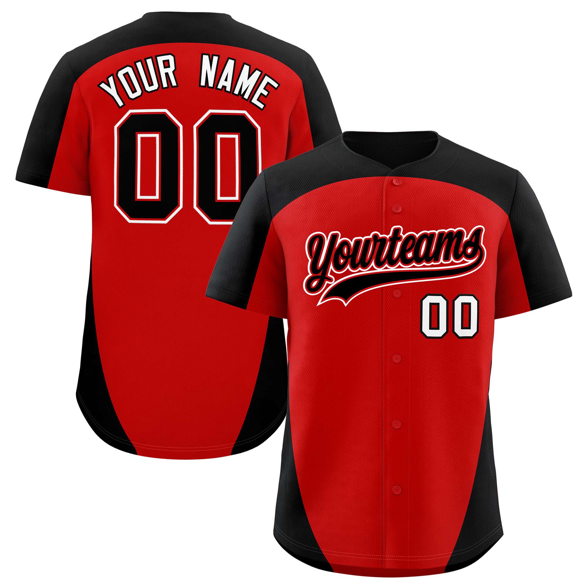 Custom Red Black Personalized Edge Color Block Authentic Baseball Jersey