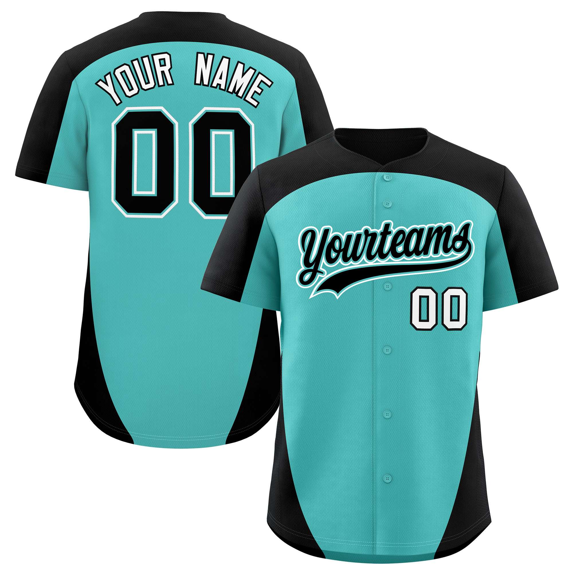 Custom Aqua Black Personalized Edge Color Block Authentic Baseball Jersey