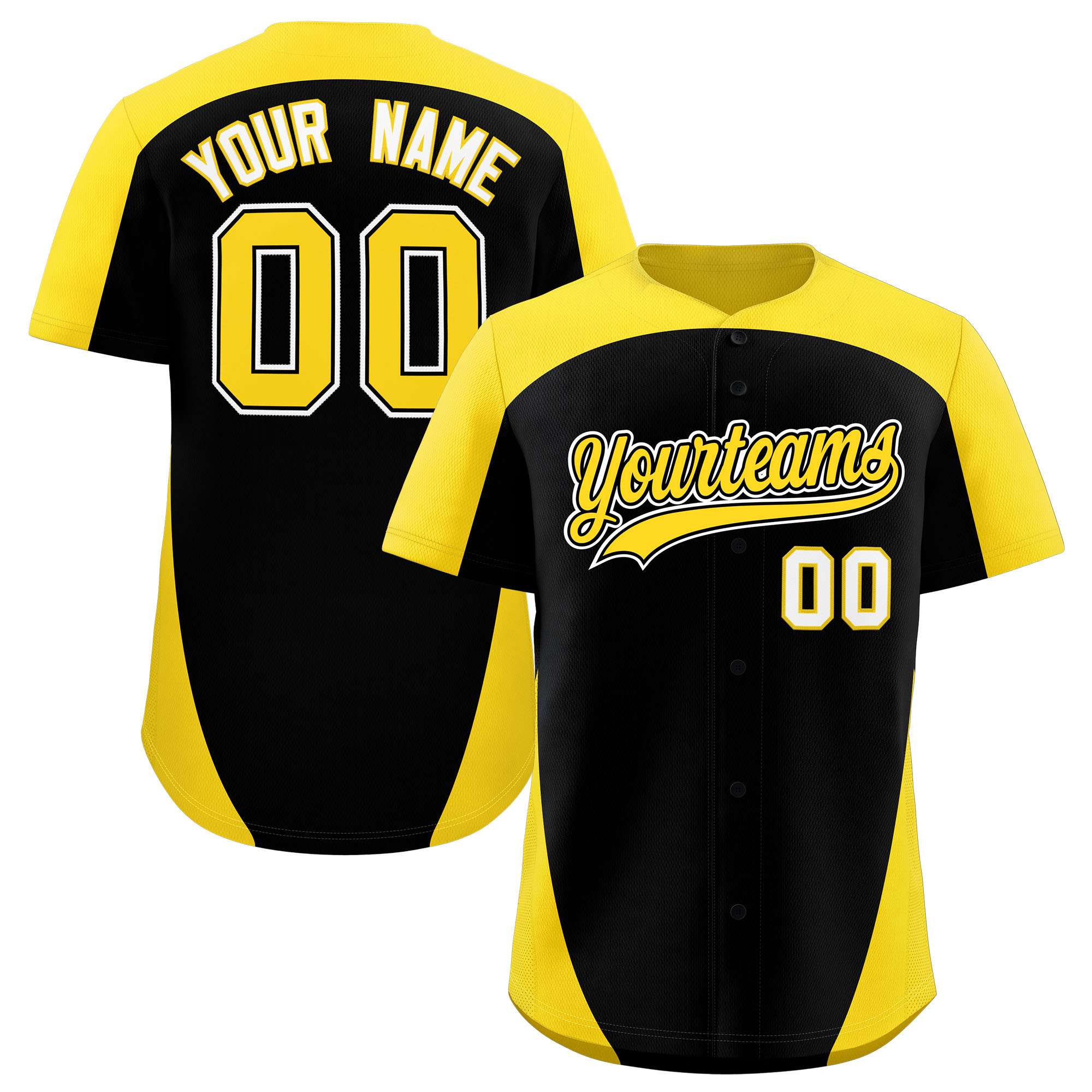 Custom Black Gold Personalized Edge Color Block Authentic Baseball Jersey