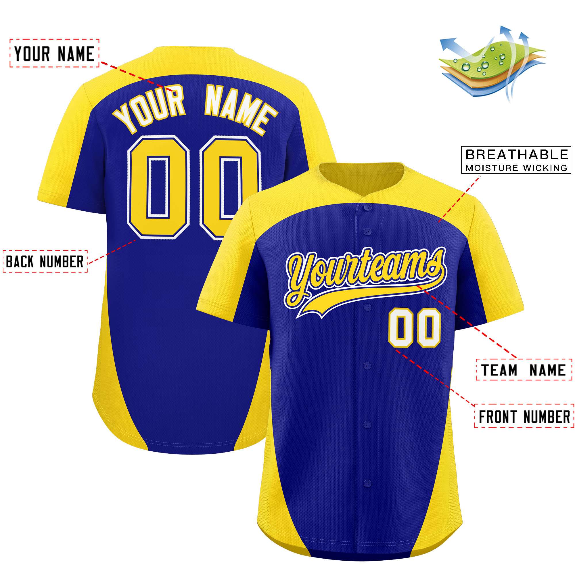 Custom Royal Gold Personalized Edge Color Block Authentic Baseball Jersey