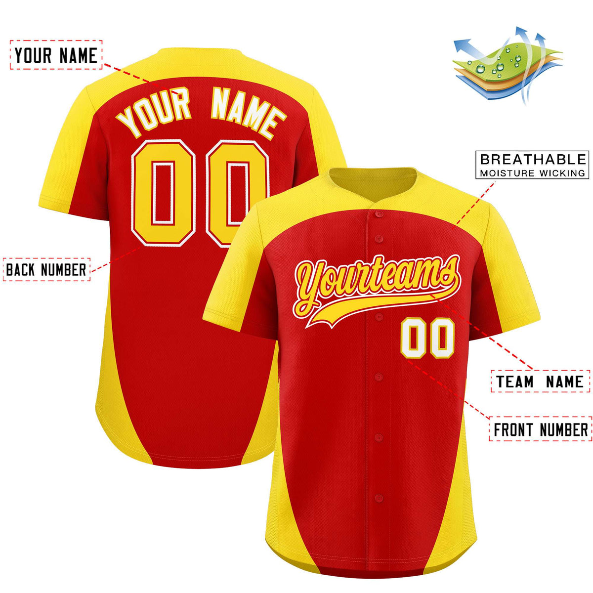 Custom Red Gold Personalized Edge Color Block Authentic Baseball Jersey