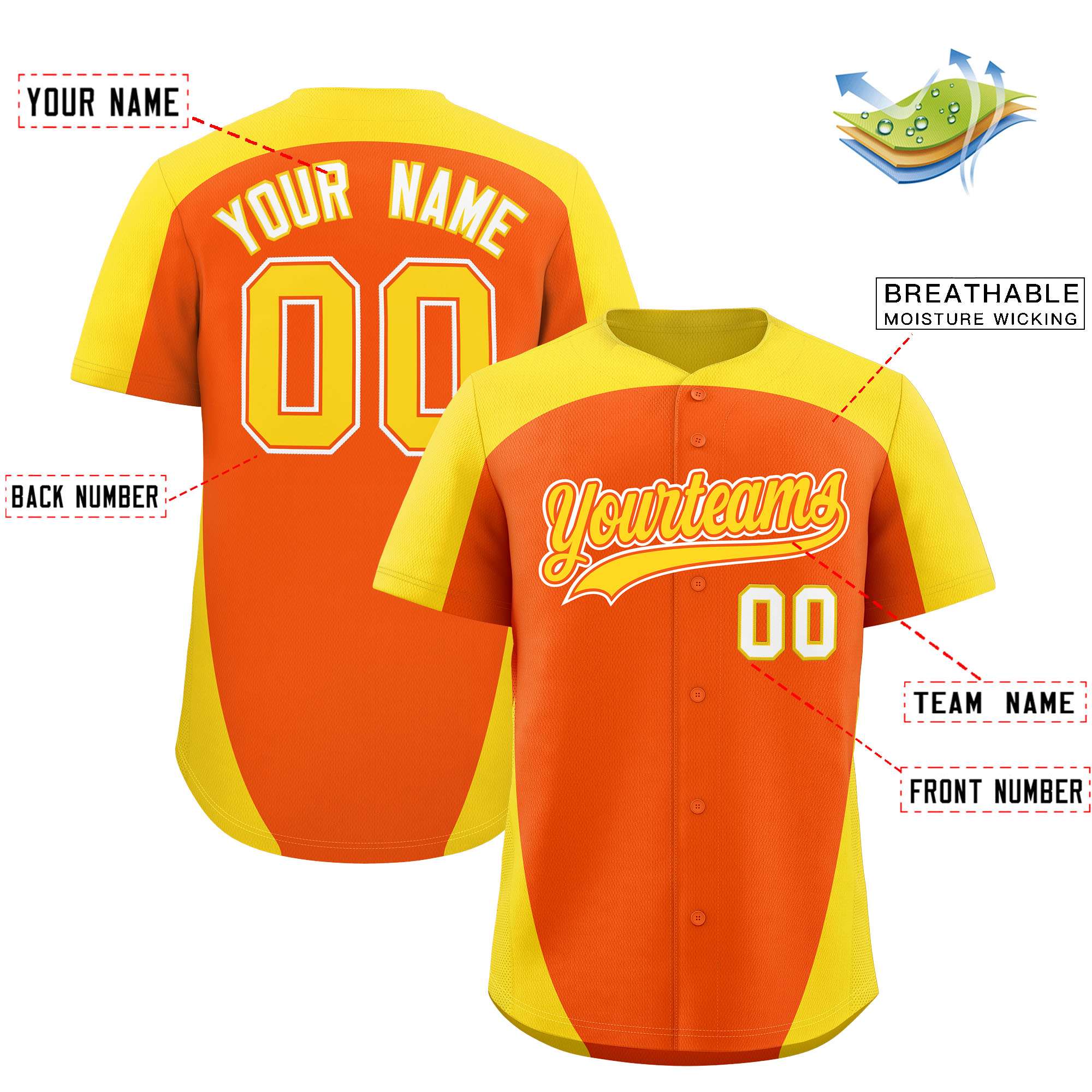 Custom Orange Gold Personalized Edge Color Block Authentic Baseball Jersey