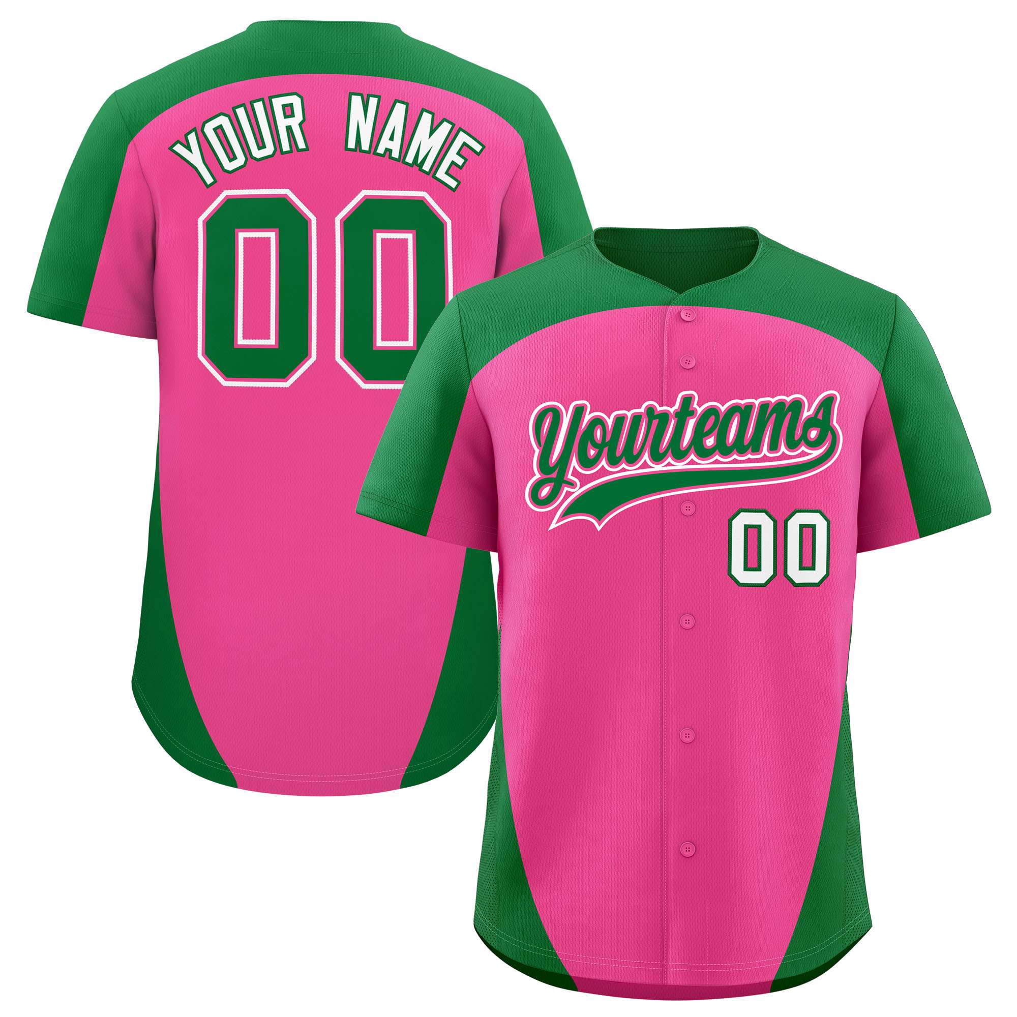 Custom Pink Kelly Green Personalized Edge Color Block Authentic Baseball Jersey