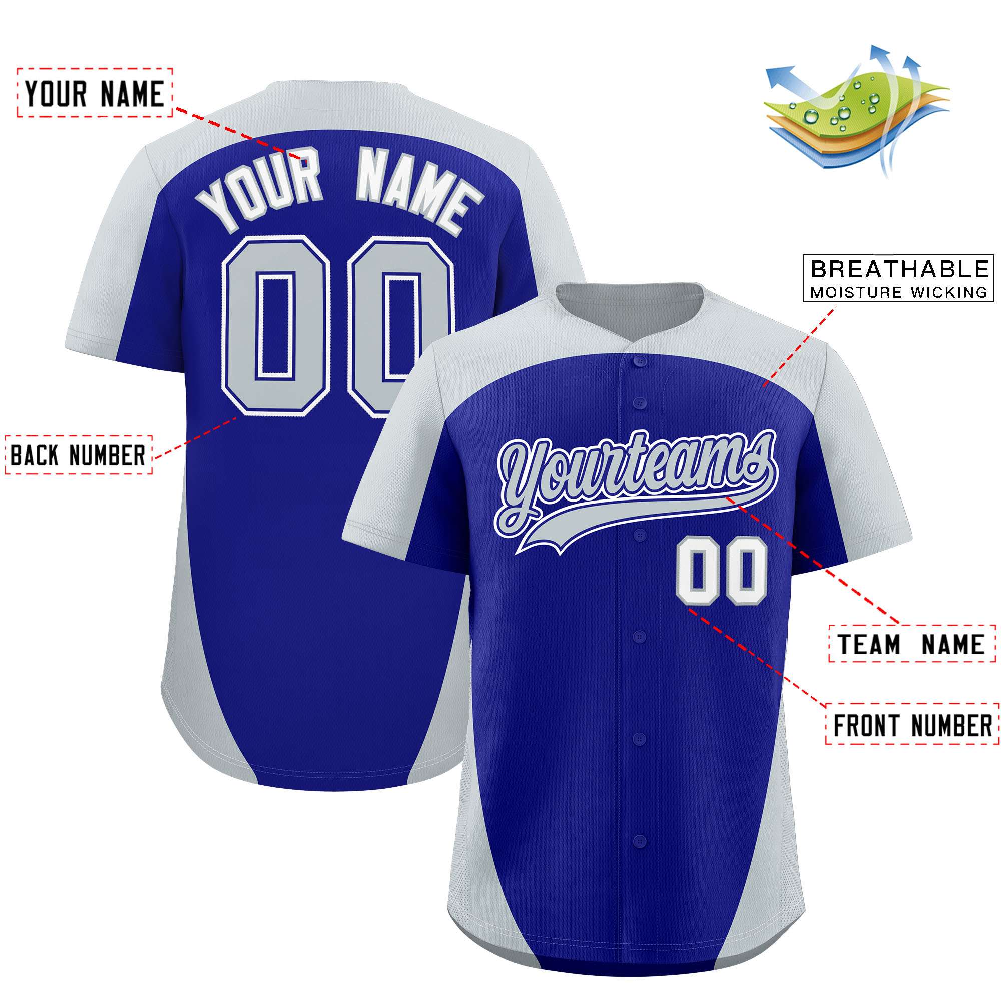 Custom Royal Silver Personalized Edge Color Block Authentic Baseball Jersey