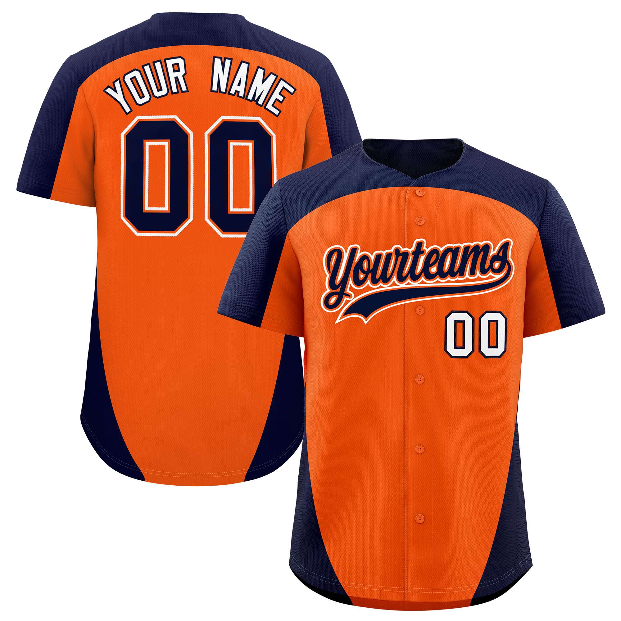 Custom Orange Navy Personalized Edge Color Block Authentic Baseball Jersey