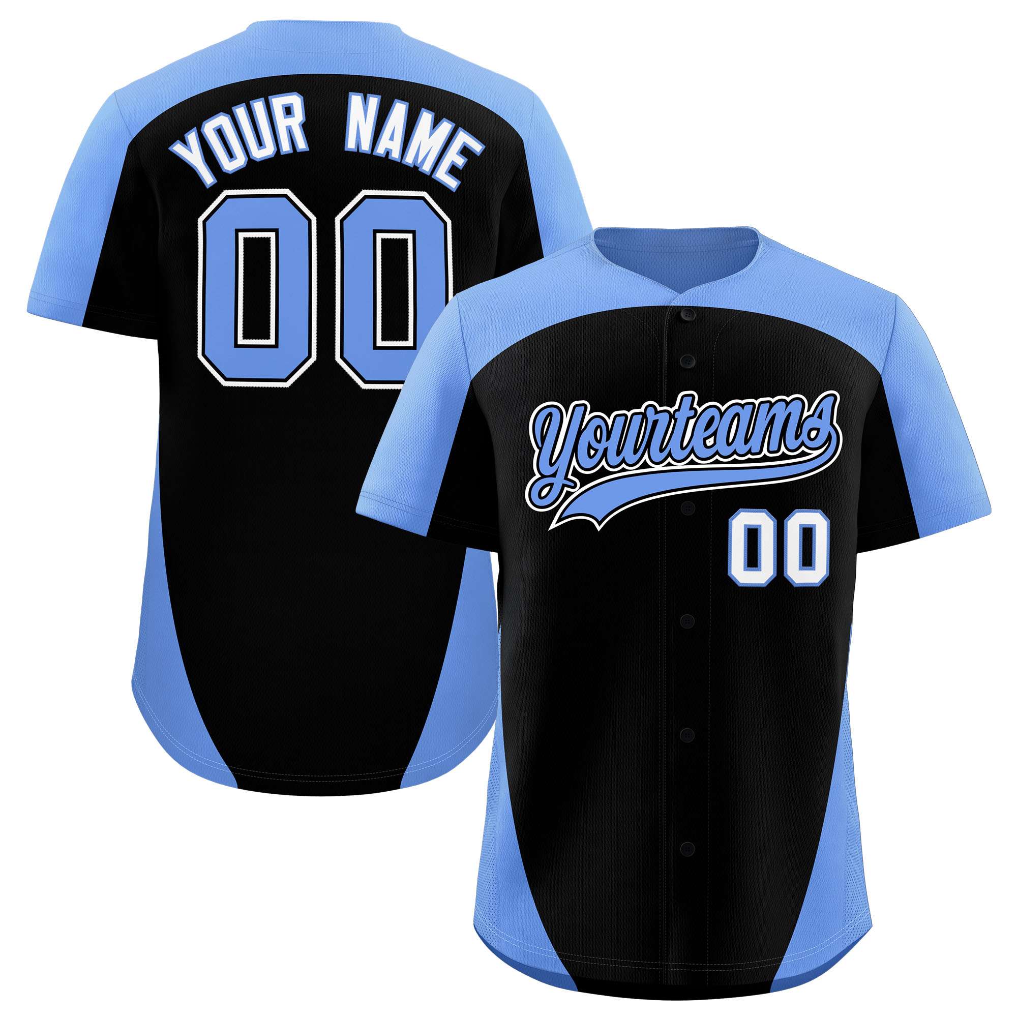 Custom Black Light Blue Personalized Edge Color Block Authentic Baseball Jersey
