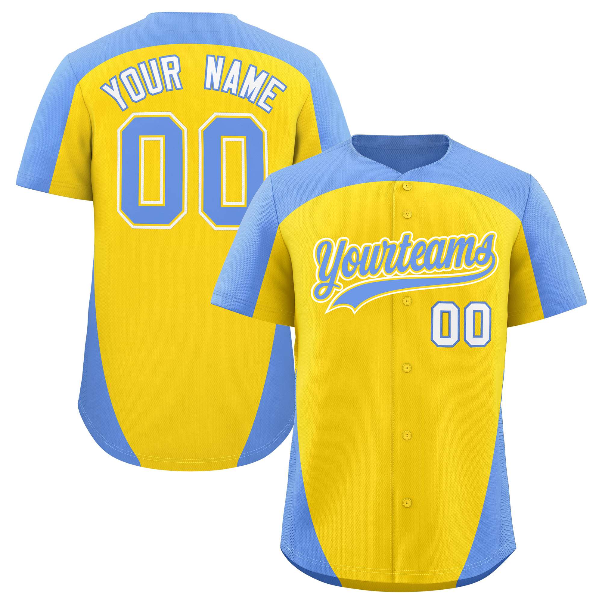 Custom Gold Light Blue Personalized Edge Color Block Authentic Baseball Jersey