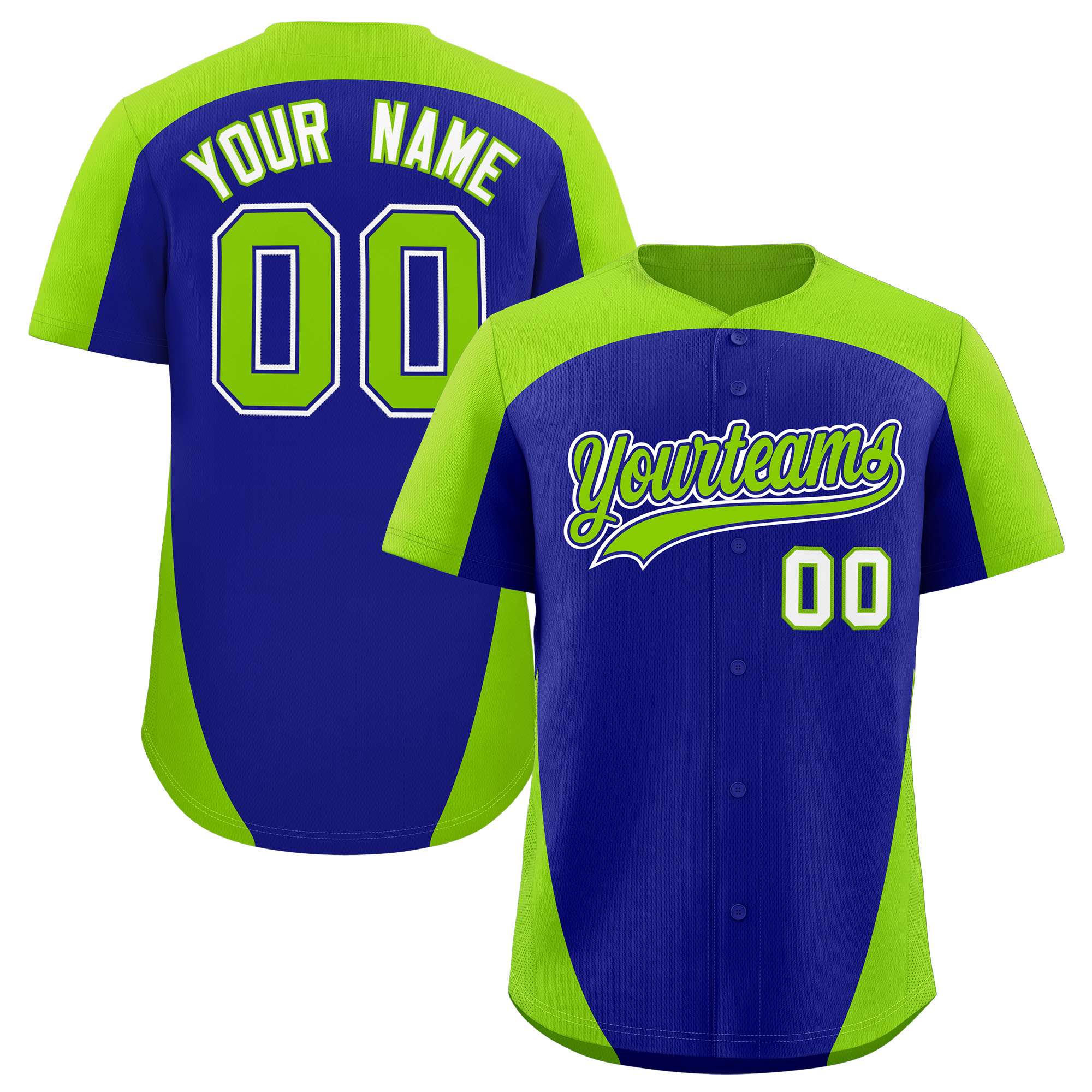 Custom Royal Neon Green Personalized Edge Color Block Authentic Baseball Jersey