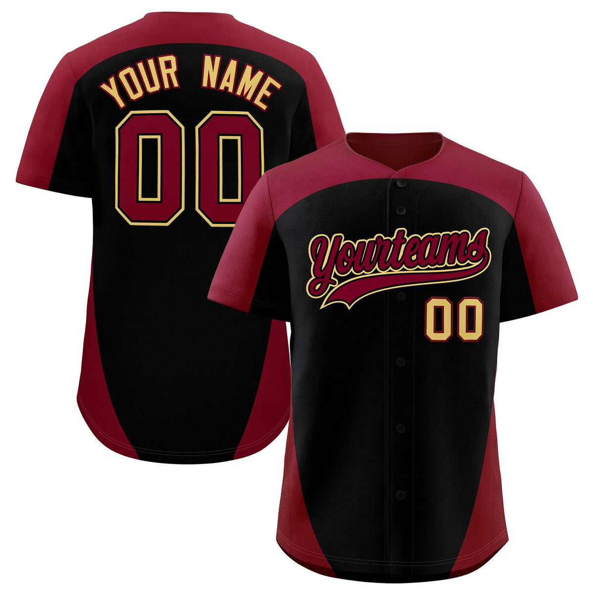 Custom Black Crimson Personalized Edge Color Block Authentic Baseball Jersey